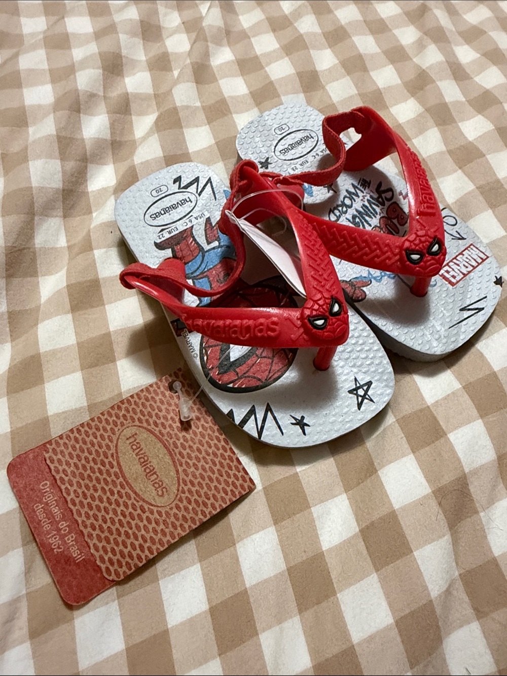 Havaianas Kids Red and White Spider-Man Flip Flops Size 6